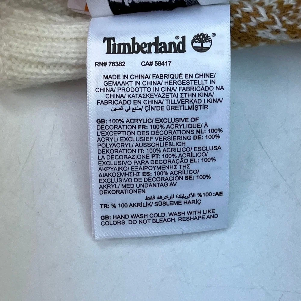Timberland‎ Mens Plaid Knit Scarf Wheat Logo Patch Ribbed Trim NWT